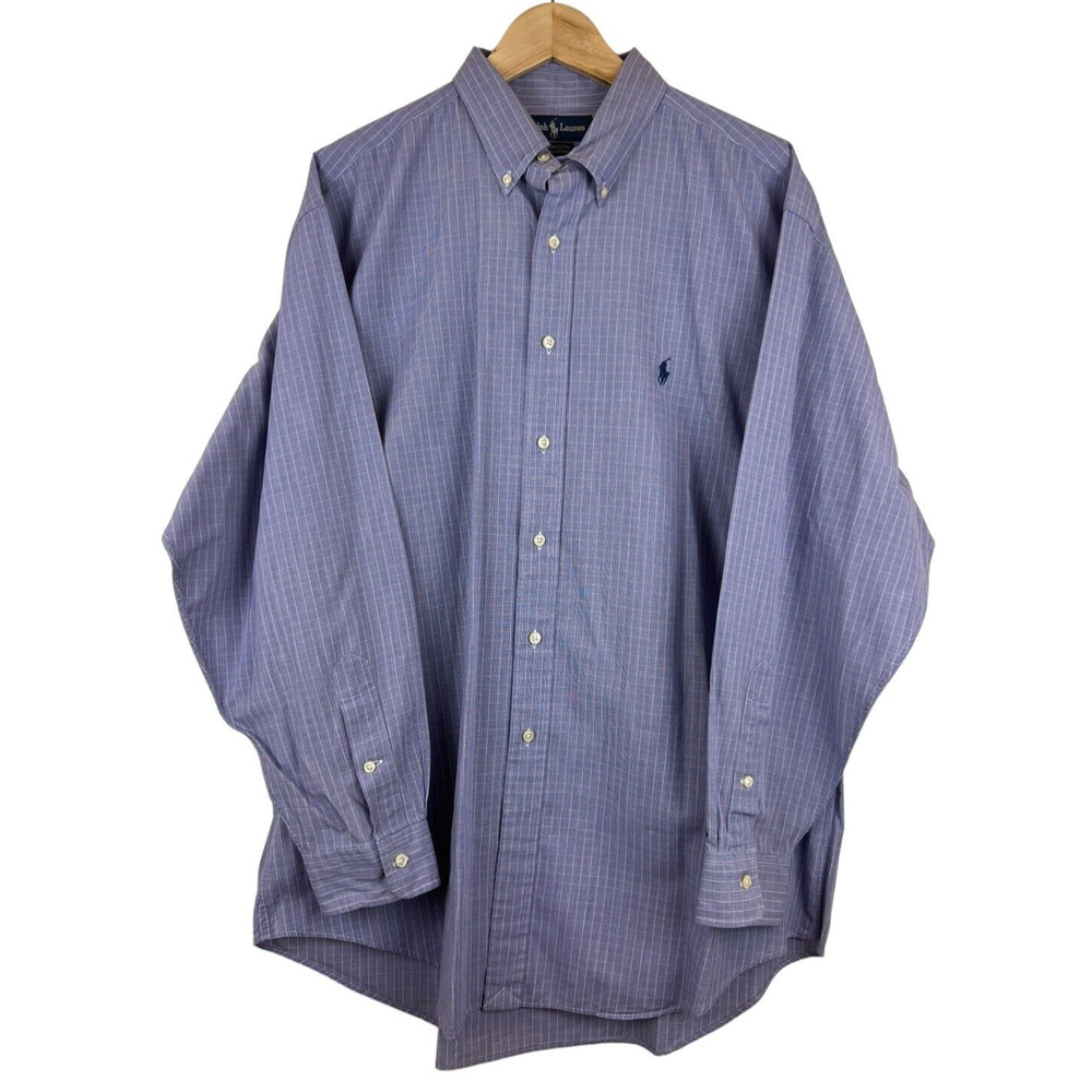 Ralph Lauren Yarmouth Men's 17-34 Large Purple Check Shirt‎ Long Sleeve Cotton
